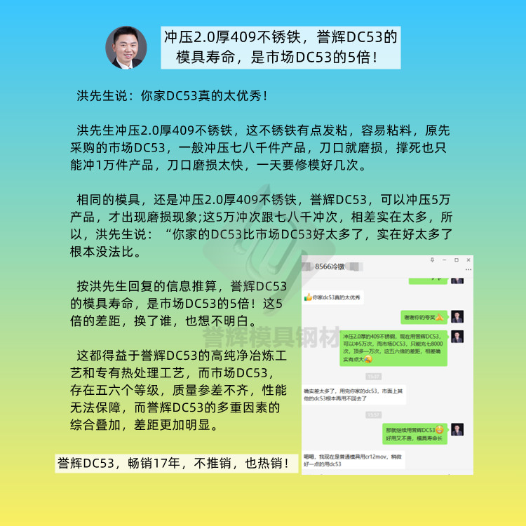 沖壓2.0厚409不銹鐵，譽(yù)輝DC53的模具壽命，是市場(chǎng)DC53的5倍！.jpg